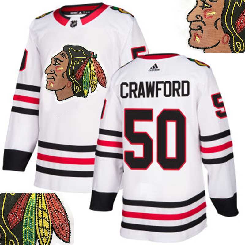 Blackhawks #50 Crawford White With Special Glittery Logo Adidas Jersey,We sell and wholesale Blackhawks #50 Crawford White With Special Glittery Logo Adidas Jersey on line form chian!